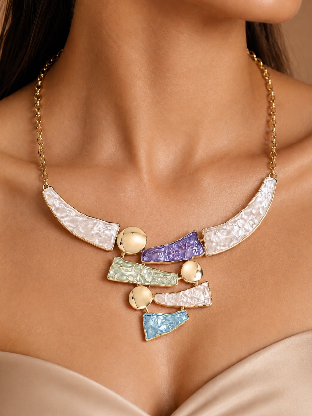 Multicolor Gold-Plated Geometric Necklace